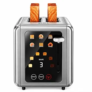 WHALL Full Touch Screen Toaster 2 Slice, Smart Toaster for Bread, Silver